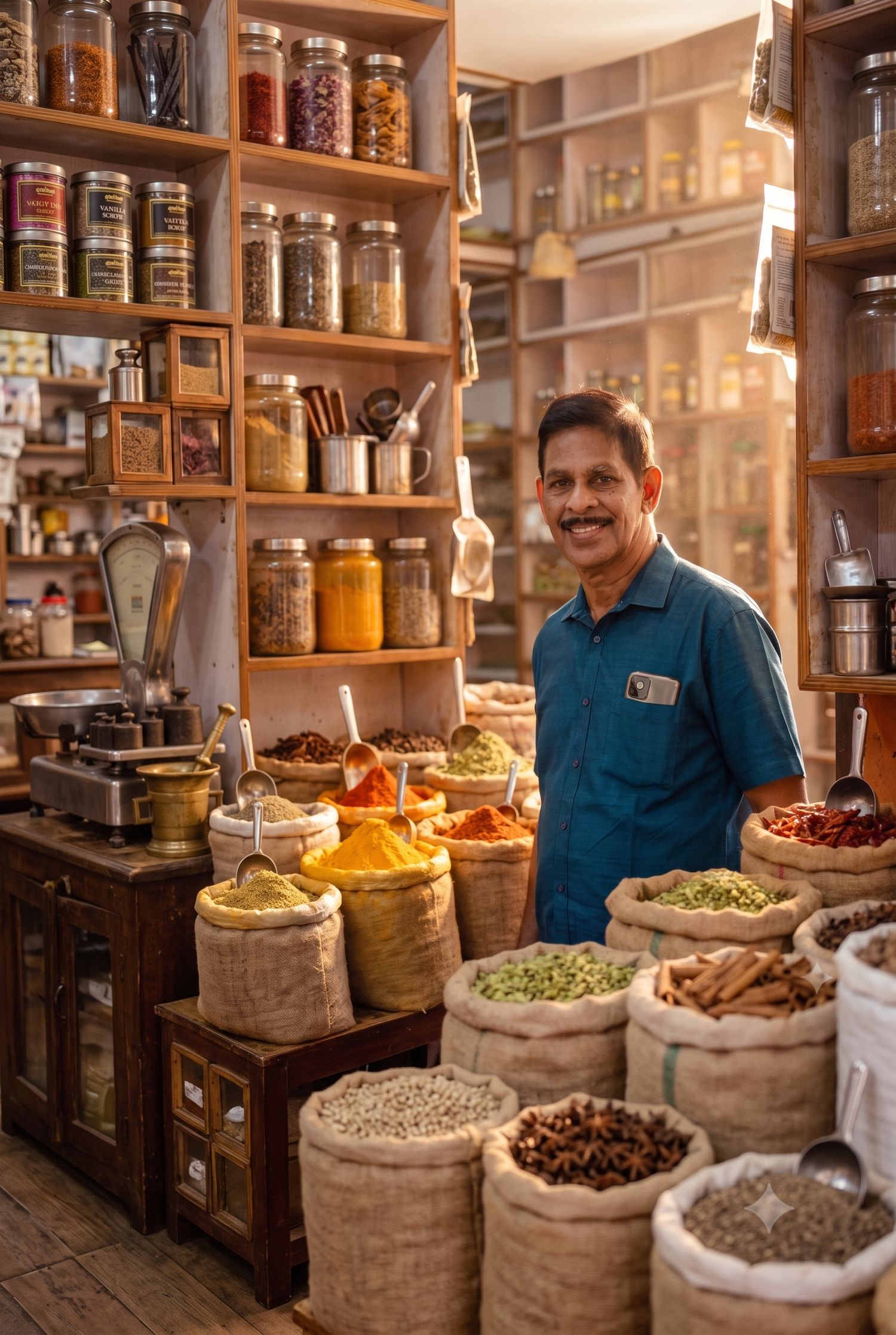 Spices and herbs on display at Chempankulam Angadi Marunnukada shop in Kanjirappally, Kerala